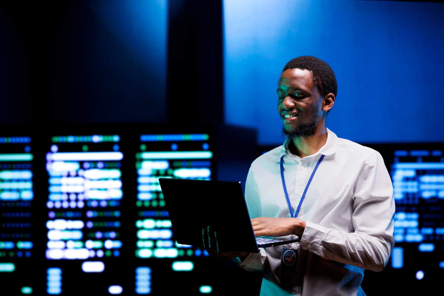 BCloud technician operating in a data centre environment